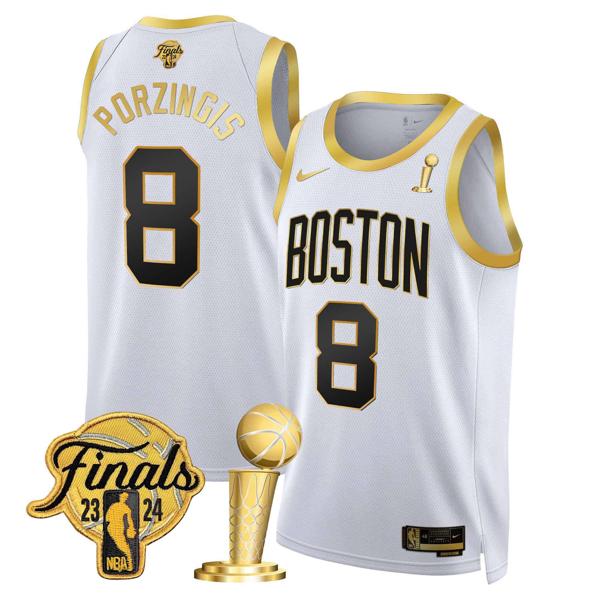 Men Boston Celtics #8 Porzingis White 2024 Nike Final & Champions Patch Swingman NBA Jersey->->NBA Jersey